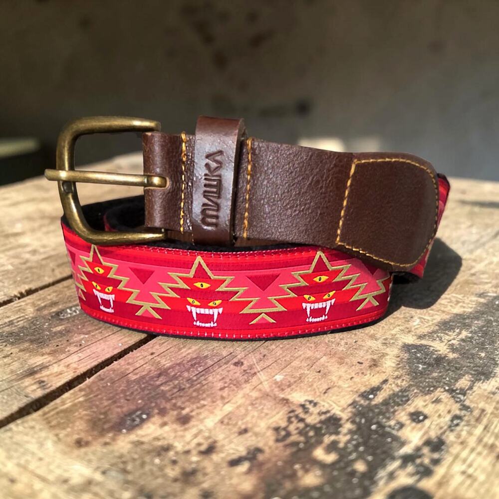 Men's Vintage MNWKA Monster Fang Face Tapestry Leather Belt L